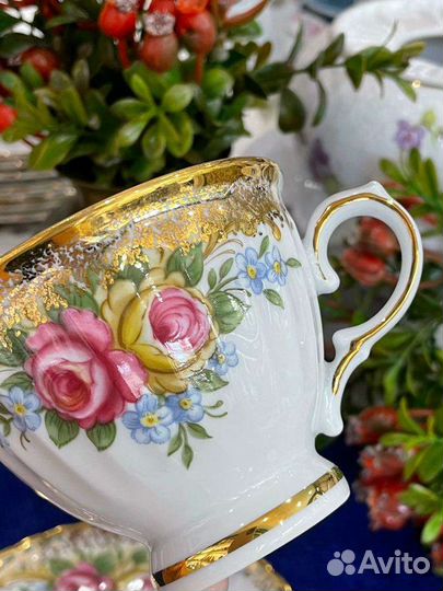 Винтаж кофейное трио с розами Winterling