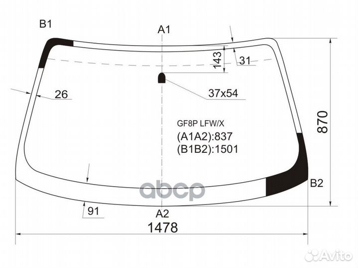 Стекло лобовое mazda capella/626 4/5D 97-02 GF8