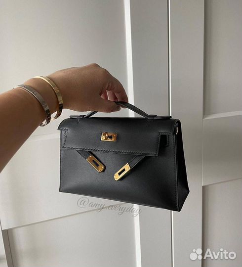 Сумка женская Hermes Kelly Pochette черная маленьк