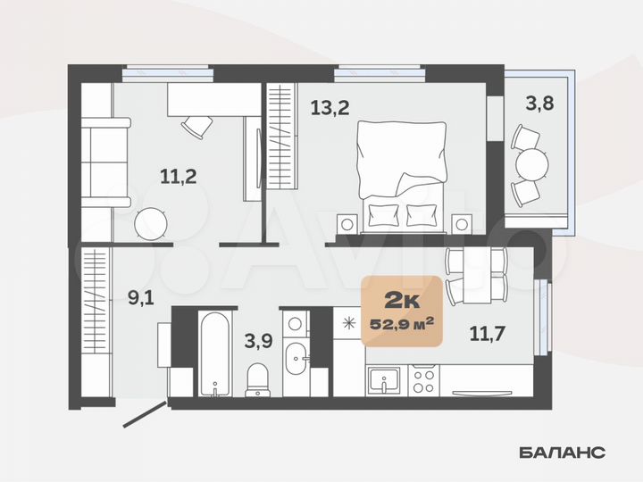 2-к. квартира, 51 м², 13/17 эт.