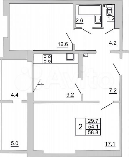 2-к. квартира, 58,8 м², 9/10 эт.