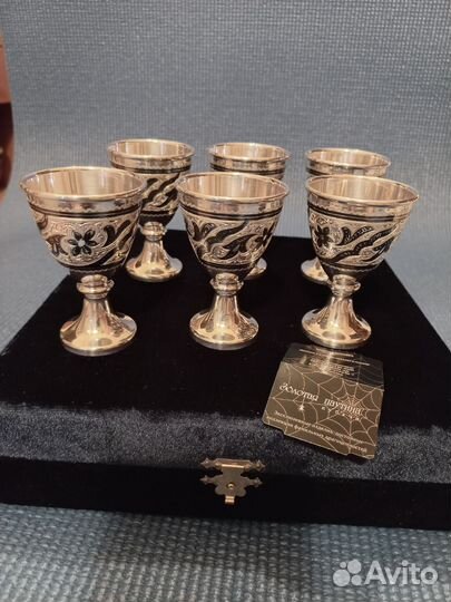 Набор серебряных рюмок стопок Кубачи 875-й пробы