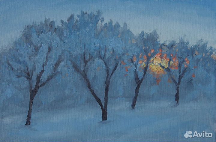 Картина маслом зимний пейзаж Морозное утро