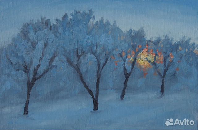 Картина маслом зимний пейзаж Морозное утро