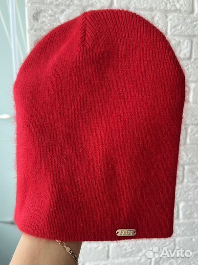 Шапка женская из ангоры и шерсть красная