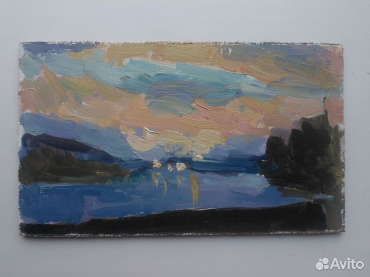 Картина этюд маслом пейзаж живопись ночной