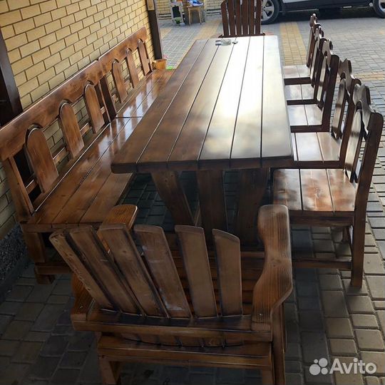 Стол с лавками 3 метра. Садовая мебель