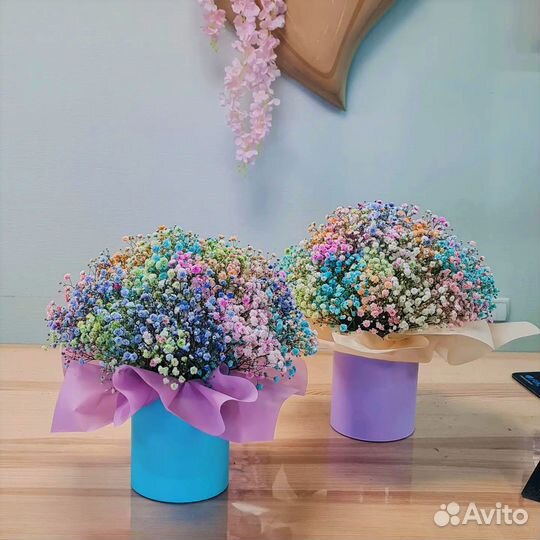 Коробочки с Цветной Гипсофилой. Доставка/Самовывоз