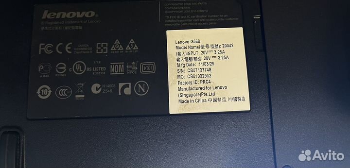 Ноутбук lenovo g560