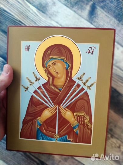 Богородица Семистрельная рукописная икона