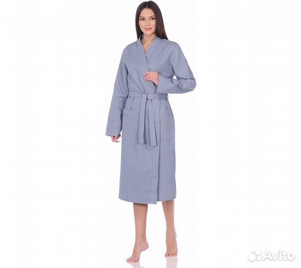 Халат вафельный Home One с кантом серый 58