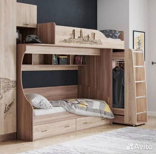 Кровать-чердак Орион детская со шкафом