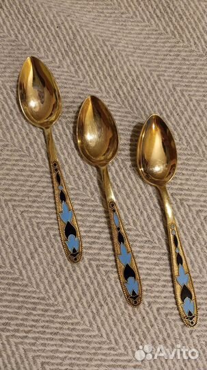 Серебряные ложки с эмалью 875 проба СССР