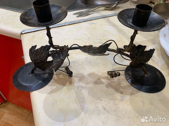 Подсвечник двойной, кованый темно-коричневый