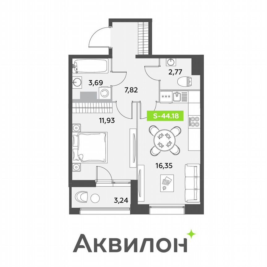 1-к. квартира, 44,2 м², 6/12 эт.