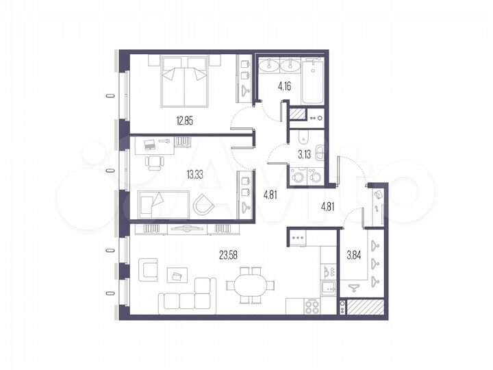 2-к. квартира, 70,5 м², 10/10 эт.