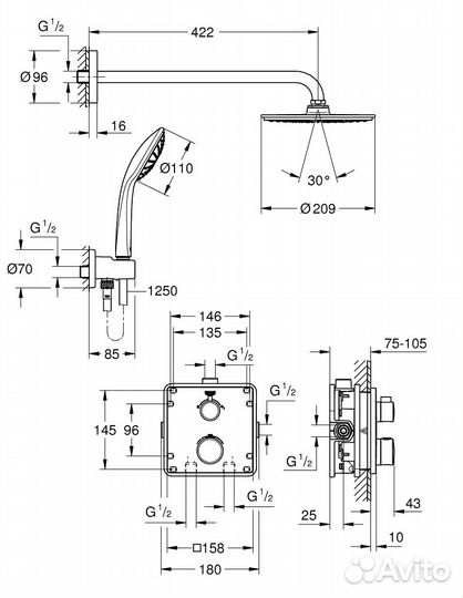 Душевой комплект скрытого монтажа Grohe Grohtherm 34734000