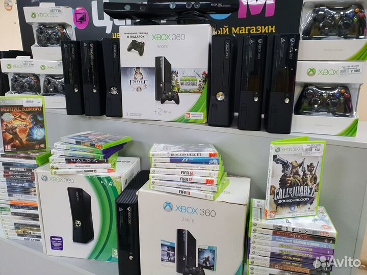 Xbox360 E slim на 1TB + 2 геймпада + kinect + игры