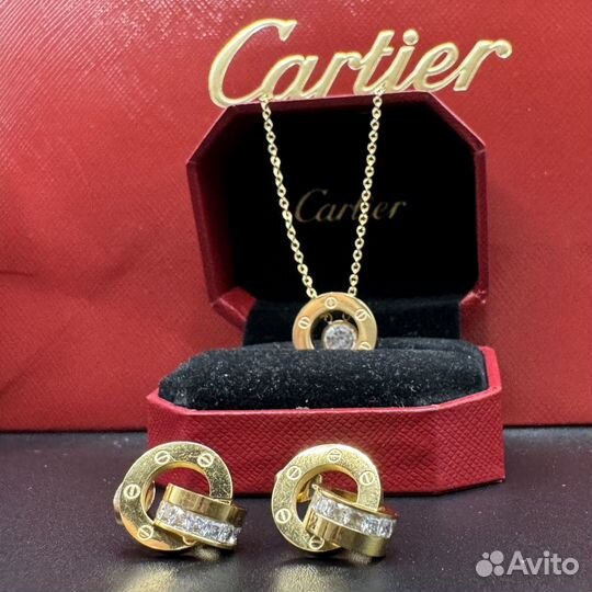 Cartier кулон + серьги love gold