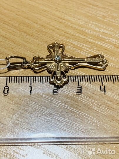 Подвеска, кулон, крест золото 585 с бриллиантом