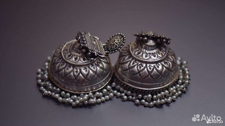 Огромные серьги Джумки колокольчики этно ретро ом