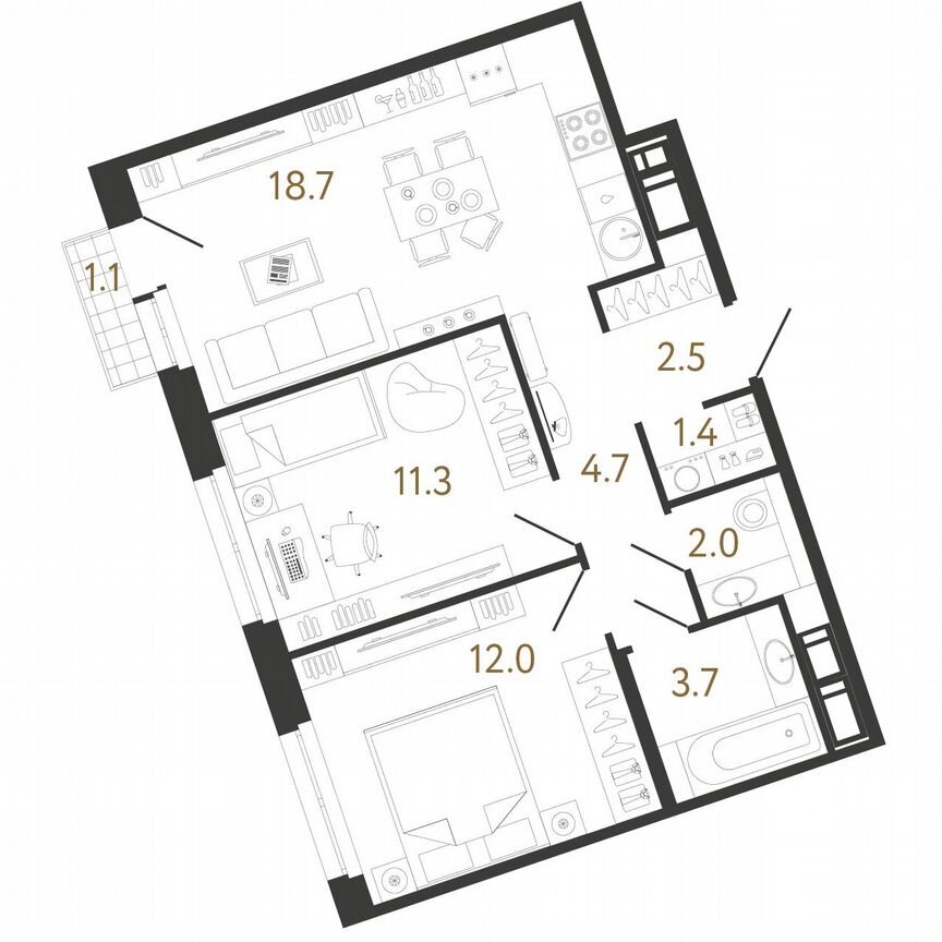 2-к. квартира, 56 м², 6/12 эт.
