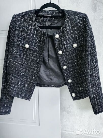 Твидовый жакет черный 44 размер