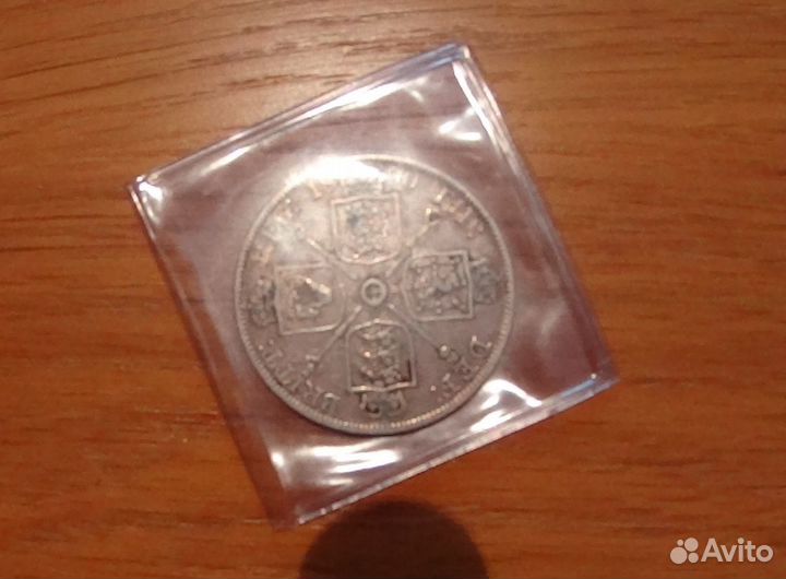 Монета Двойной Флорин 1890 Англия серебро