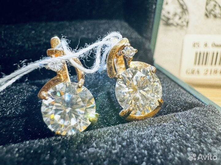 Золото Муассанит бриллиант 585 серьги 2ct 4 ct