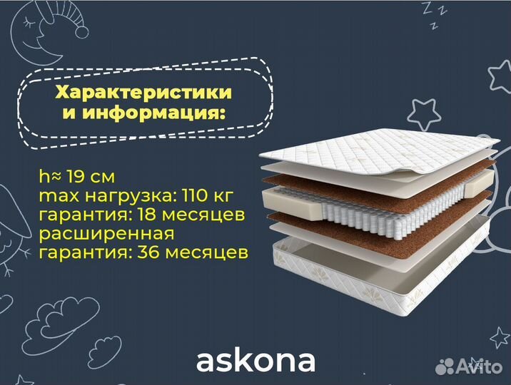 Матрас аскона 90х186