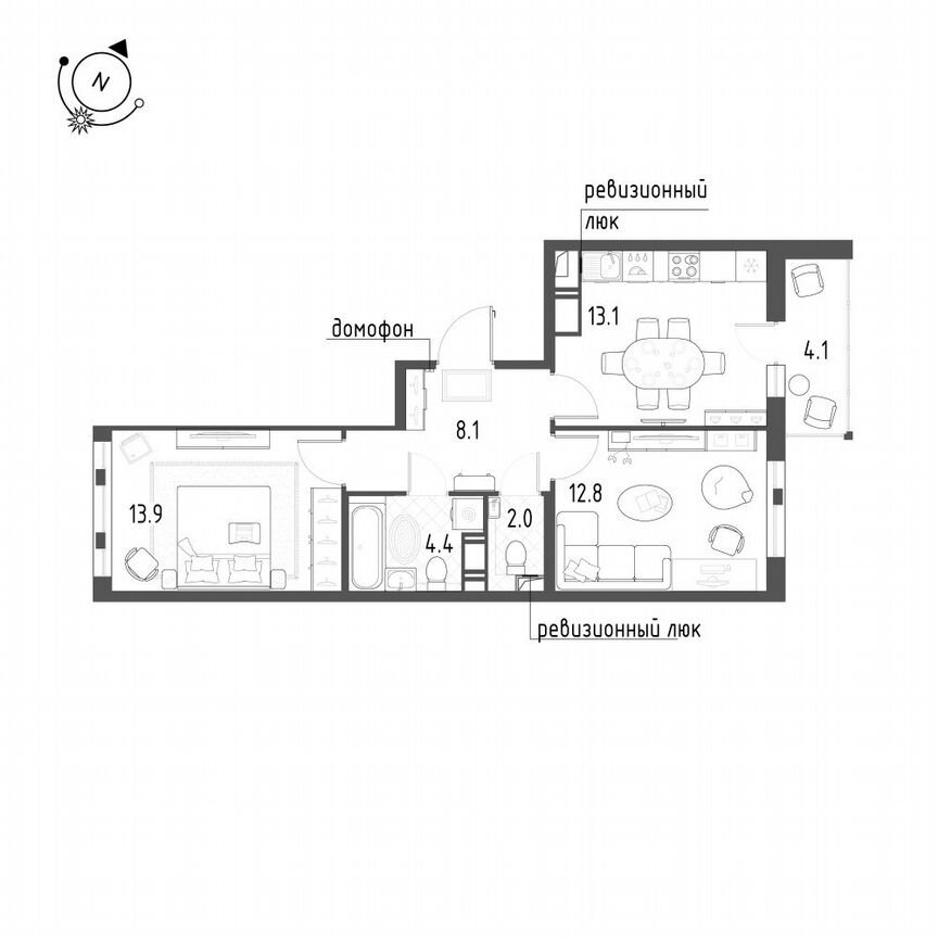 2-к. квартира, 56,4 м², 5/12 эт.