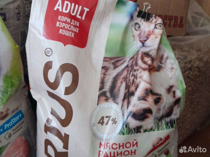 Наполнитель древесный 5 кг, корм sirius в ассорт