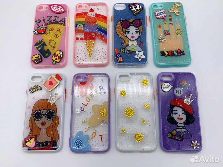 Чехол силиконовый iPhone 3D принт стразы