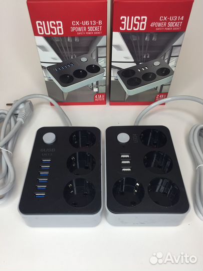 2шт. Сетевой фильтр с 6USB портами удлинитель