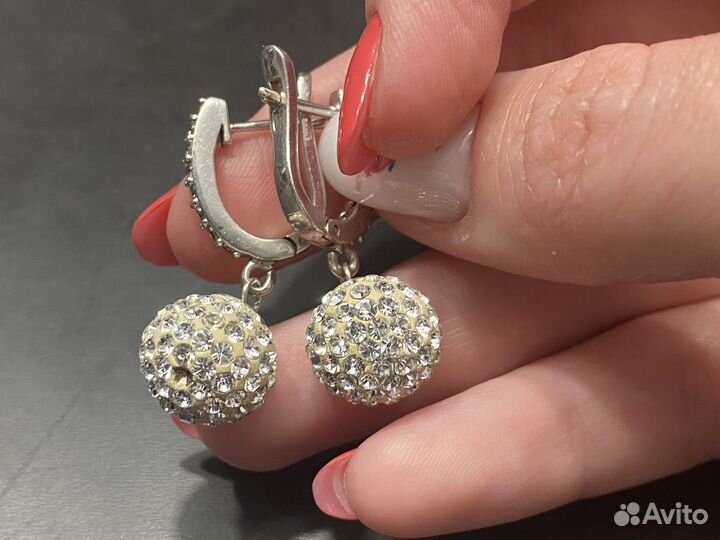 Серьги серебро со стразами Сваровски Swarovski