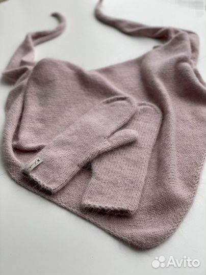 Платок из пуха норки. Варежки. Ручная работа