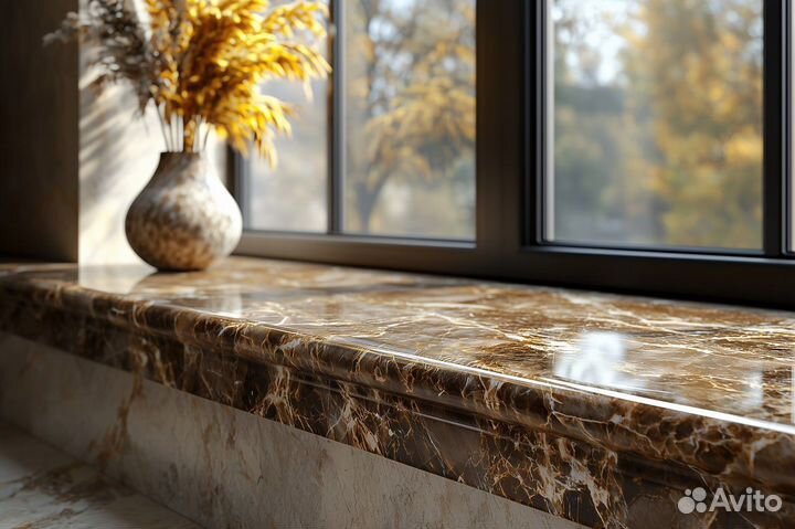 Подоконник из камня с замером, расчёт