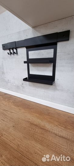 Рейлинг черный матовый 60 см с полкой и крючками