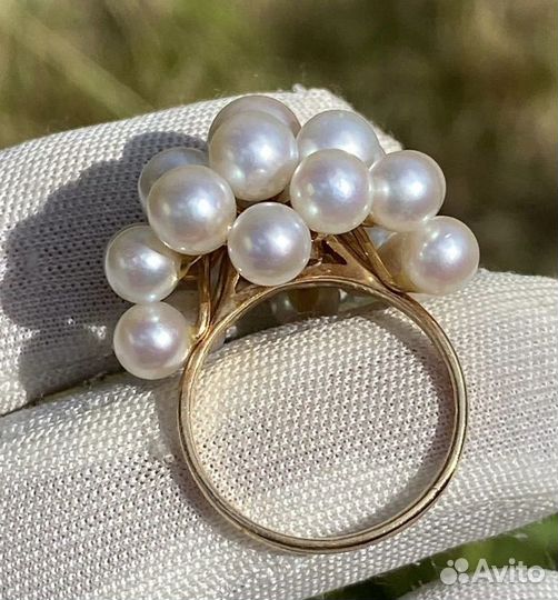 Золотое кольцо с природным жемчугом 585