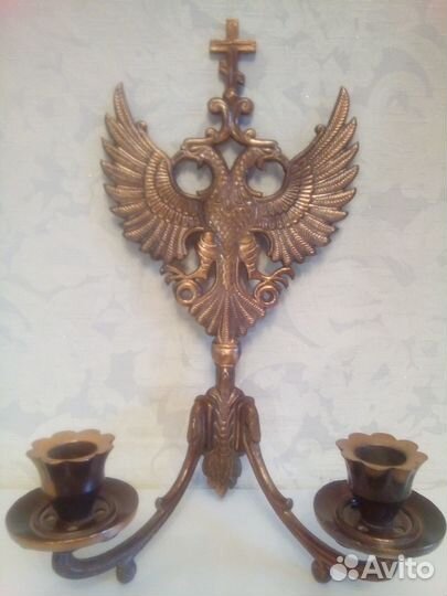 Подсвечник настенный с двухглавым орлом. винтаж