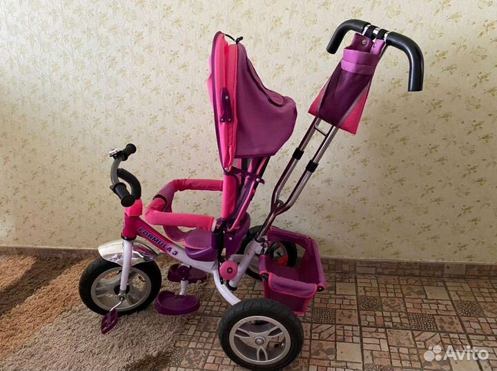 Детский 3-х колёсный велосипед с крышей и ручкой