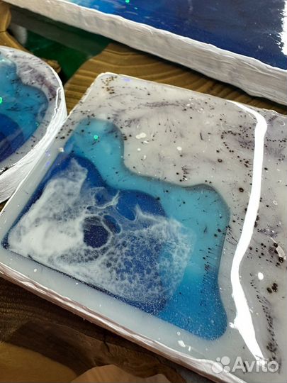 Поднос с подстаканниками из смолы «Море»