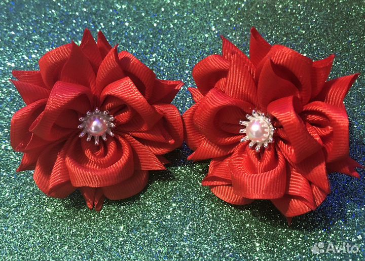Бантики ручной работы Красные цветы
