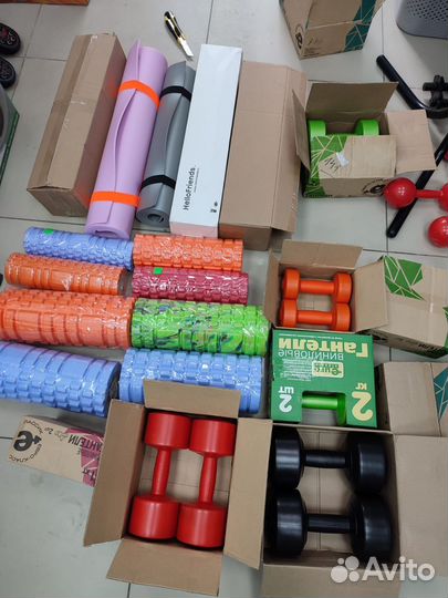 Гантели фитнес коврик валик резинки грифы штанга