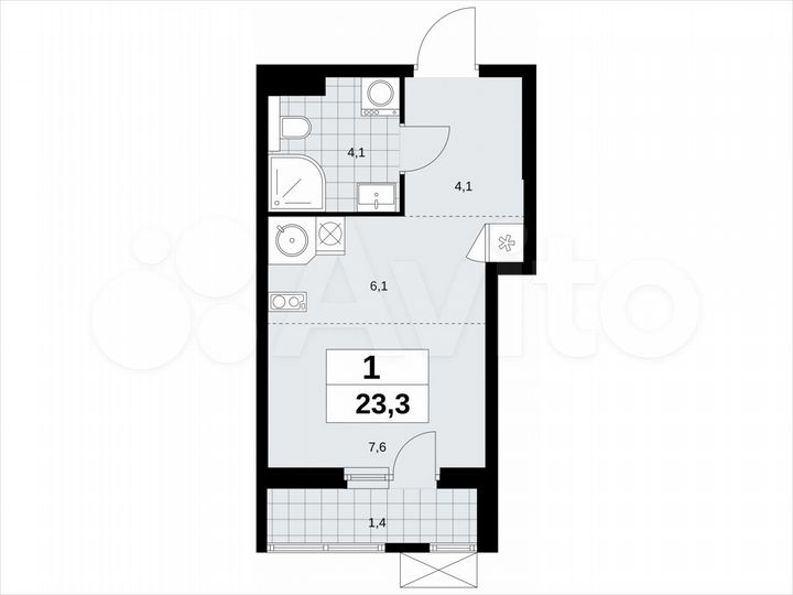 Квартира-студия, 23,3 м², 6/19 эт.