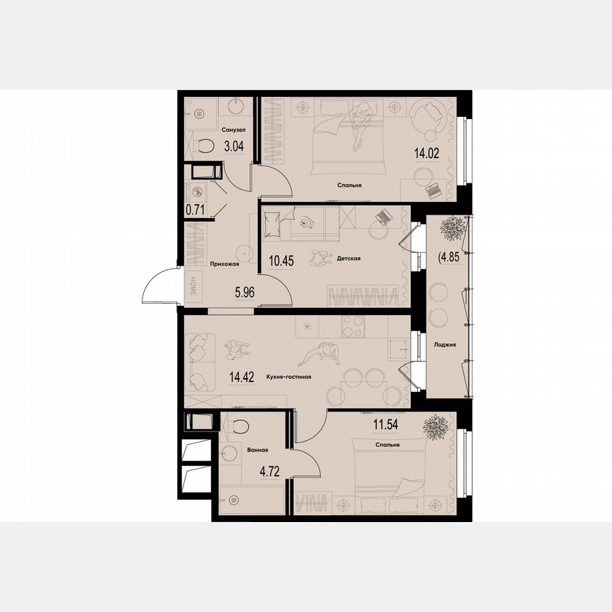 3-к. квартира, 67,3 м², 4/12 эт.