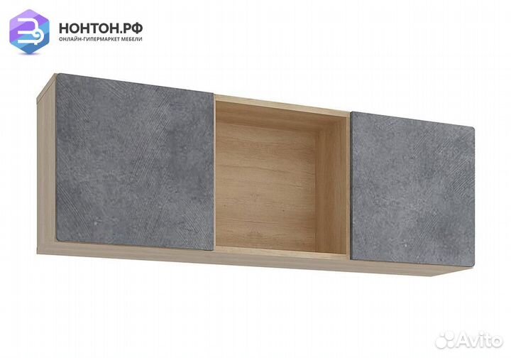 Полка навесная Киото дуб небраска / бетон темный