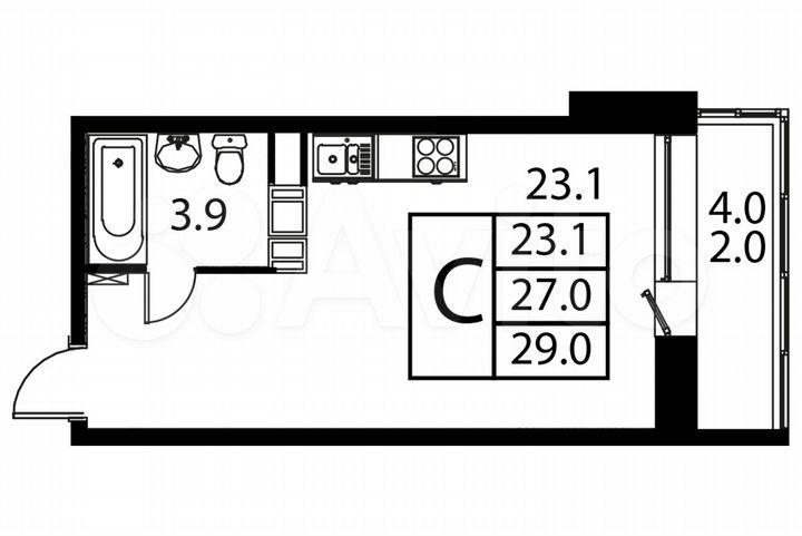 Квартира-студия, 29 м², 4/12 эт.