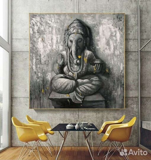 Большая картина маслом ручной работы Ганеша