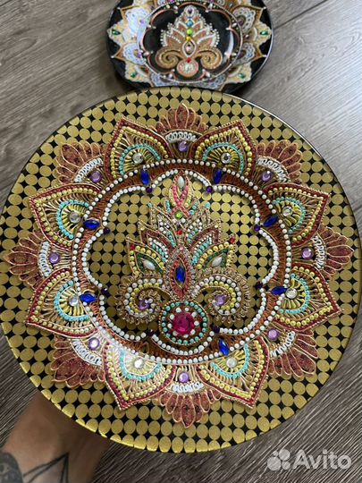 Тарелка декоративная блюдо ручная роспись мандала